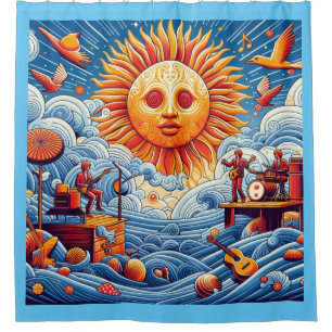 Rideaux De Douche Sun Kissed Ocean Jam : Vibrant Music Festival Art