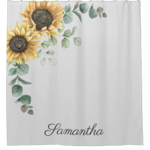 Rideaux De Douche Sunflower Eucalyptus Feuille Script Monogramme