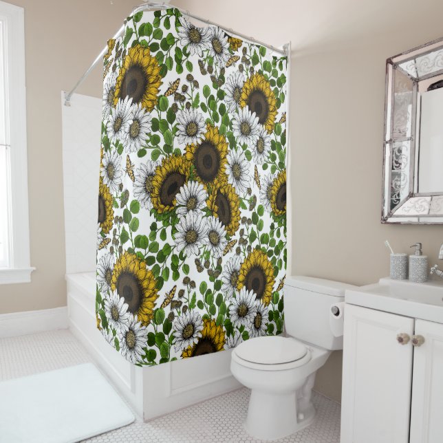 Rideaux De Douche Sunflowers and daisies, summer garden 3 (En situation)