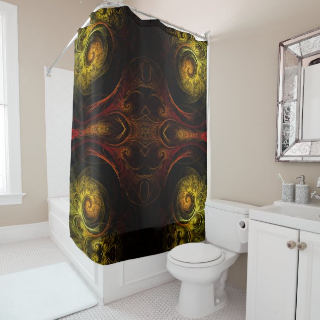 Rideaux De Douche Sunrise Floral Red Abstrait Art (En situation)