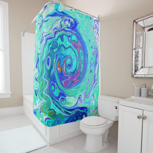 Rideaux De Douche Super Abstrait Ocean Blue et Green Liquid Swirl (En situation)