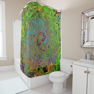 Rideaux De Douche Super Abstrait Retro Lime Green et Blue Swirl
