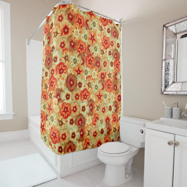 Rideaux De Douche Super Retro Orange Hippie Fleurs Motif (En situation)