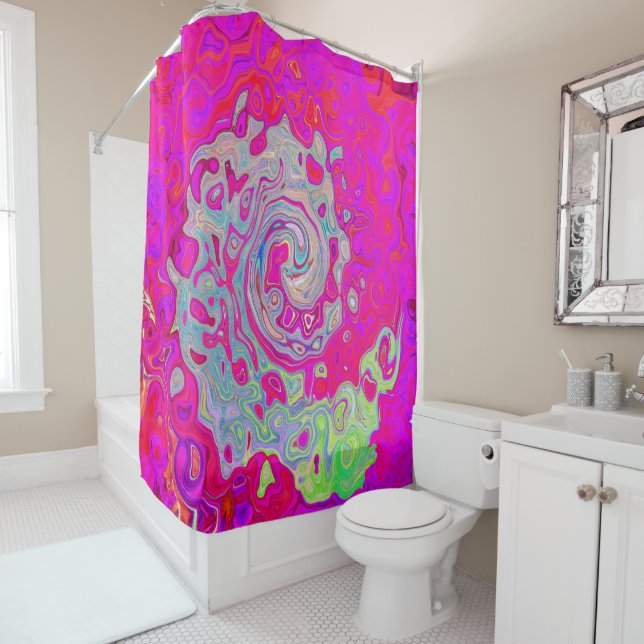 Rideaux De Douche Super Turquoise bleu et rouge (En situation)