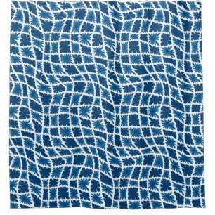 Rideaux De Douche Super Wavy Trippy 60s Flower Checks Blues