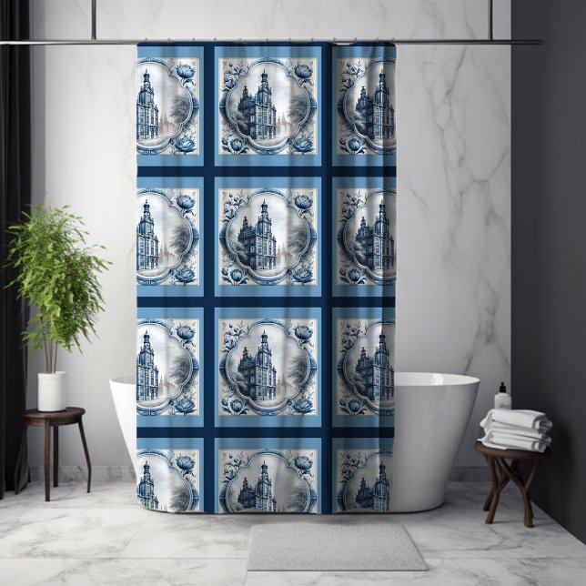 Rideaux De Douche Superbe palais fleuri chinoiserie toile monogramme (Créateur téléchargé)