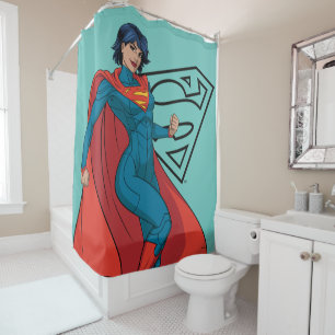 Rideaux De Douche Supergirl Hovering en costume bleu