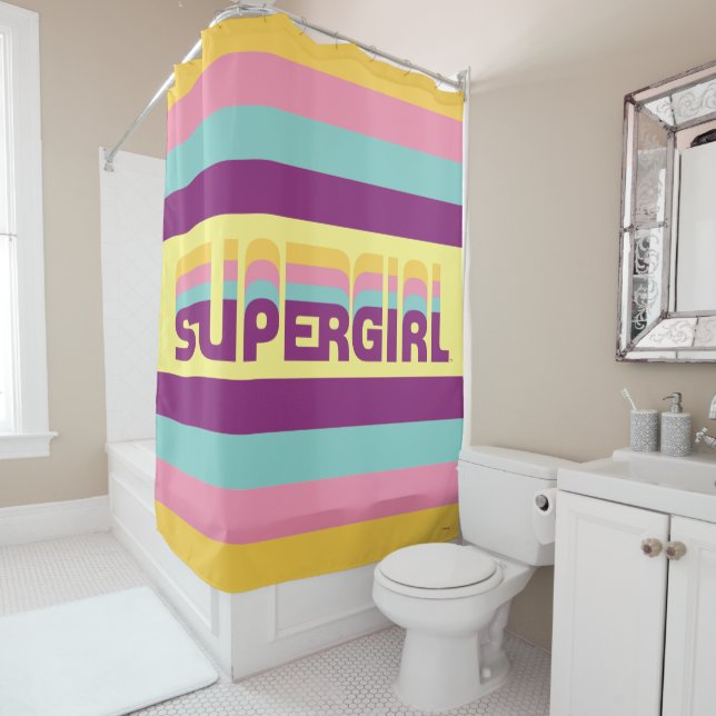 Rideaux De Douche Supergirl Retro Colorshift Graphic (En situation)