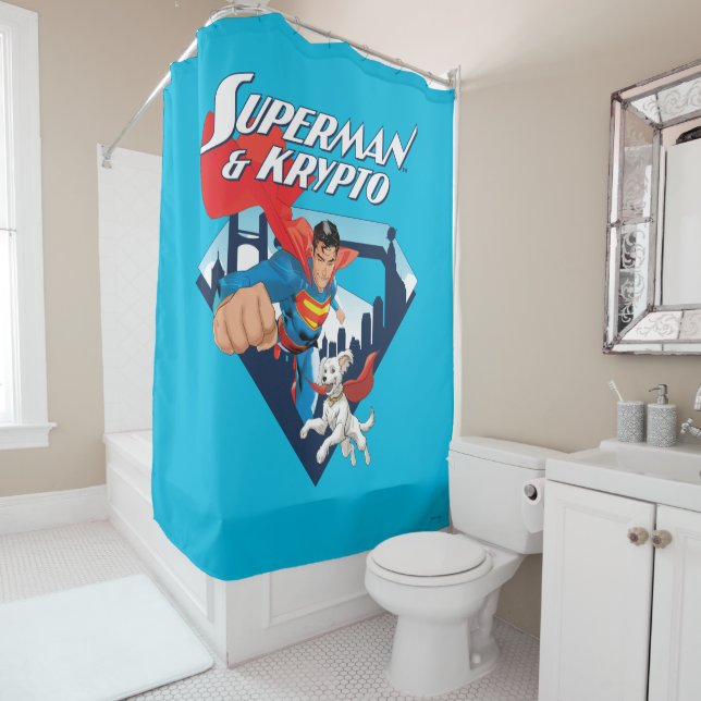 Rideaux De Douche Superman & Krypto Soar (En situation)