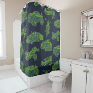Rideaux De Douche Sur le pouce Bleu et Vert Véhicules en mouvement V