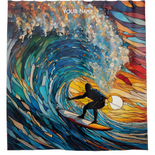 Rideaux De Douche Surfeur en Verre Satiné Cute Imaginaire