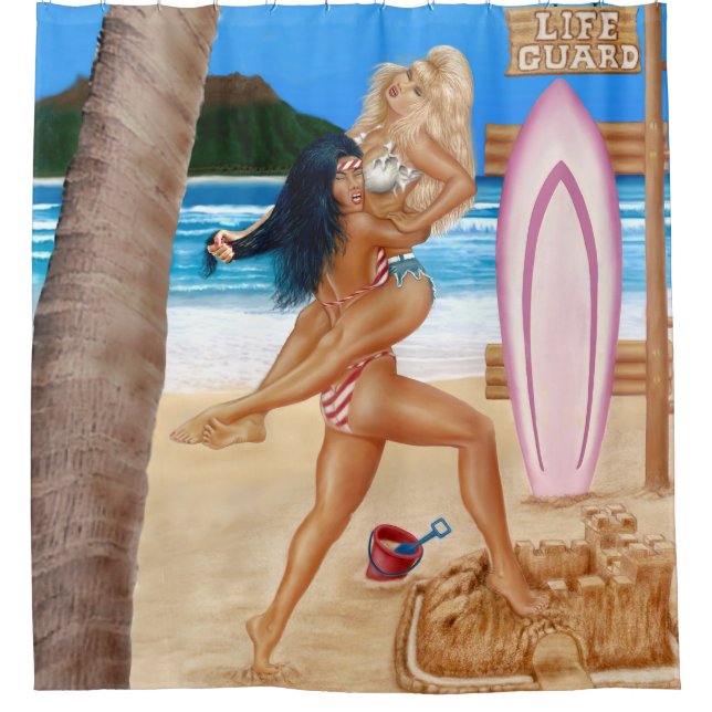 RIDEAUX DE DOUCHE SURFEUSES SE BATTENT (Devant)