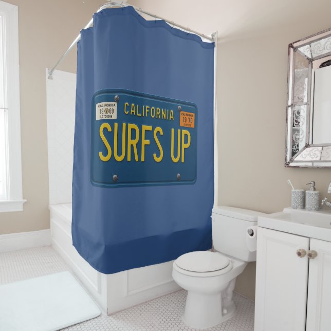 Rideaux De Douche Surfs Up Retro 1969 California License Plate Surf (En situation)