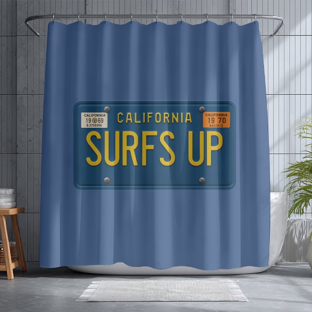 Rideaux De Douche Surfs Up Retro 1969 California License Plate Surf (Créateur téléchargé)