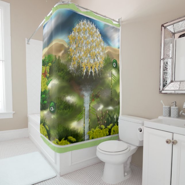 Rideaux De Douche Surreal Eyes Dream of Dandelions Art Abstrait (En situation)