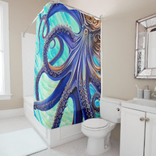 Rideaux De Douche Surreal Octopus Blue Ocean Wave Impressionnisme