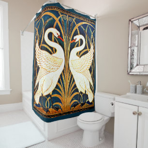 Rideaux De Douche Swan and Rush and Iris, fine art,