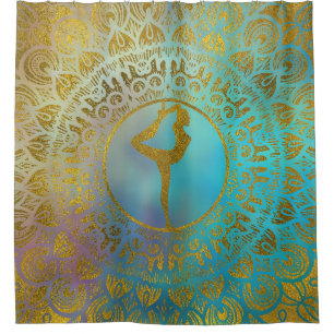 Rideaux De Douche Symbole d'Asana de yoga dans le mandala d'or