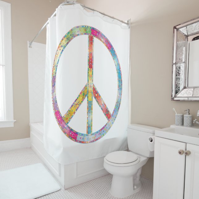 Rideaux De Douche SYMBOLE DE PAIX Coloré (En situation)