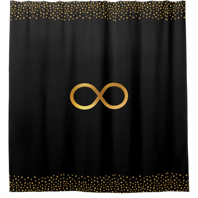 Rideaux De Douche Symbole d'infini et confettis dorés sur fond noir (Devant)