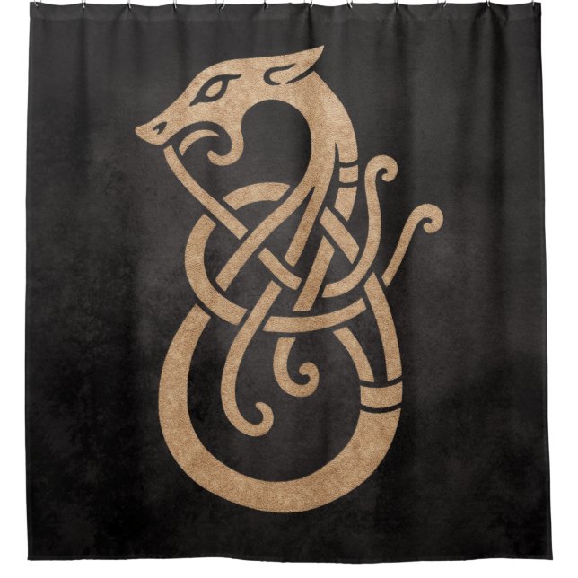 Rideaux De Douche Symbole du nœud du serpent viking doré (Devant)