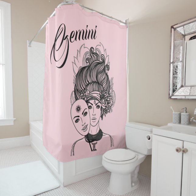 Rideaux De Douche Symbole et signe du zodiaque Gemini rose (En situation)