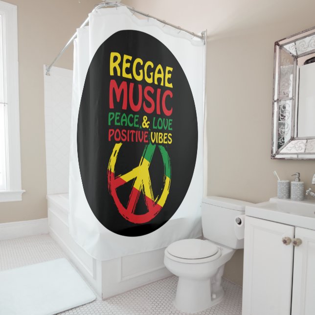 Rideaux De Douche Symbole Reggae et Paix avec citations positives (En situation)