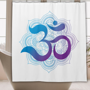 Rideaux De Douche Symbole violet et bleu Om Mandala Flower Blanc