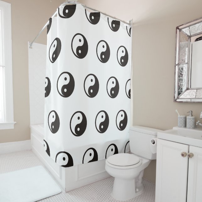 Rideaux De Douche Symbole Yin Yang - tatouage solide (En situation)