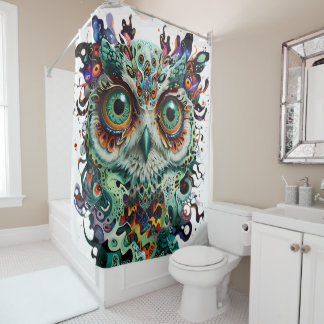 Rideaux De Douche "Symétrie mystique : L'art du hibou vivant"
