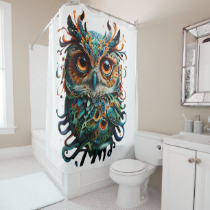 Rideaux De Douche "Symétrie mystique : L'art du hibou vivant"