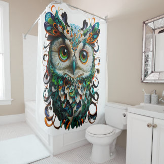 Rideaux De Douche "Symétrie mystique : L'art du hibou vivant"