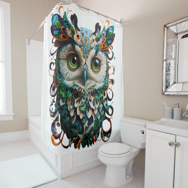 Rideaux De Douche "Symétrie mystique : L'art du hibou vivant" (En situation)