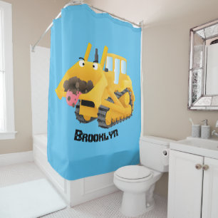 Rideaux De Douche Sympa joli caractère de dessin animé au bulldozer