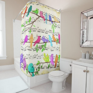 Rideaux De Douche Symphonie d'oiseaux musicaux colorés - Happy Song