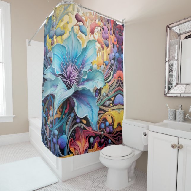 Rideaux De Douche Symphonie Pale Robin Egg Blue Blossom (En situation)
