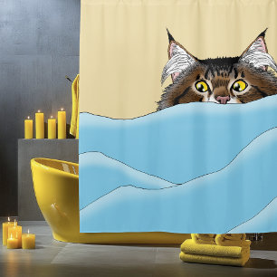 Rideaux De Douche Tabby Chat Pékin Bleu Drôle