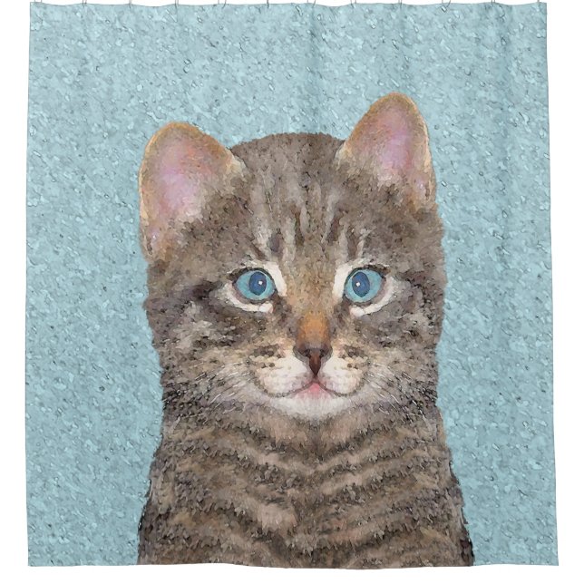 Rideaux De Douche Tabby Gris Peinture Chat - Cute Original Art Chat (Devant)
