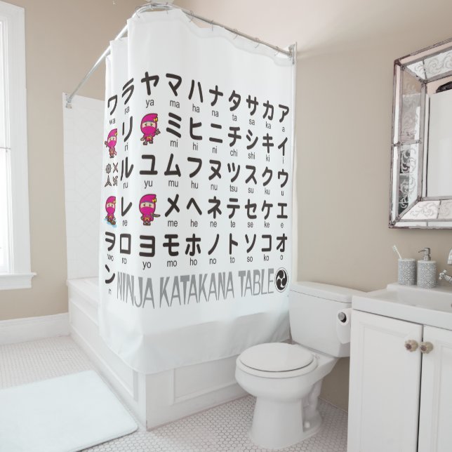 Rideaux De Douche Table Katakana japonaise (Ninja Girl) (En situation)