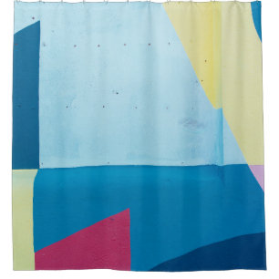 Rideaux De Douche Tableau abstrait bleu, rouge, rose et jaune
