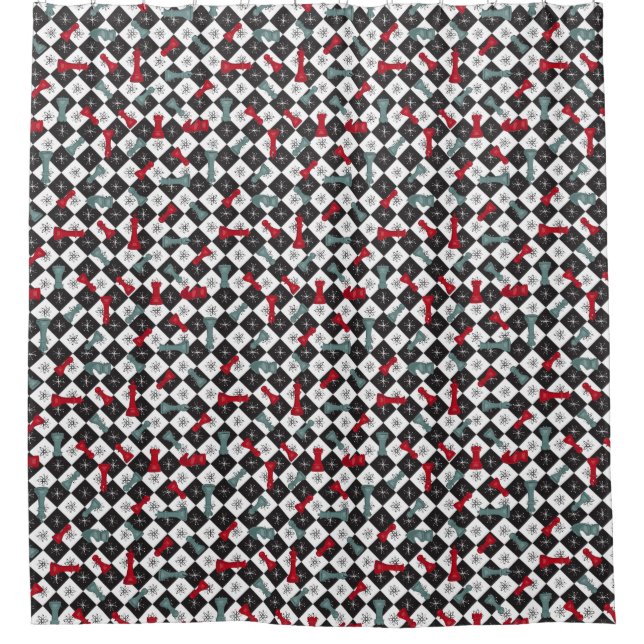 Rideaux De Douche Tableau d'échecs rétro (Devant)