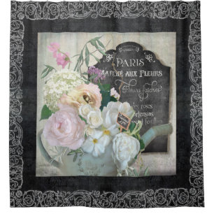 Rideaux De Douche Tableau floral français de boîte d'arrosage du
