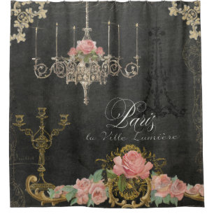 Rideaux De Douche Tableau rose parisien romantique de lustre de