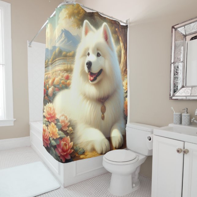 Rideaux De Douche Tableau vintage Samoyed Dog (En situation)