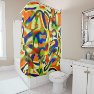 Rideaux De Douche Taches de couleur sur bandes beiges verdâtres cour