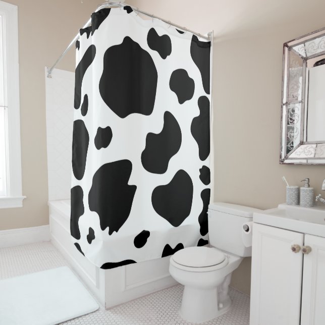 Rideaux De Douche Taches de vache laitière Impression Noir & Blanc F (En situation)