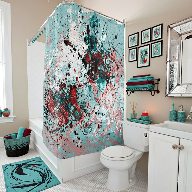 Rideaux De Douche Taches rouges et sarcelle (Créateur téléchargé)