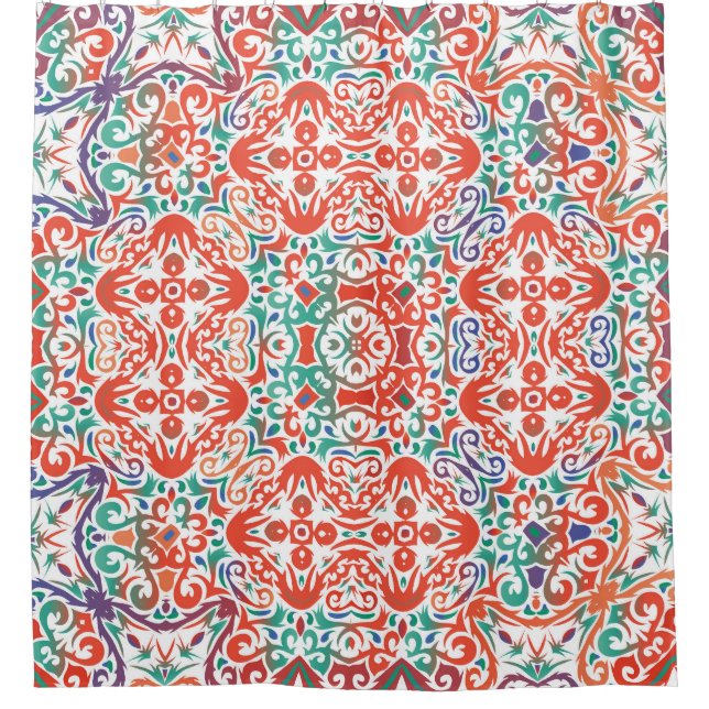 Rideaux De Douche Talavera Mexicaine : Collage Ethnique De Carreaux. (Devant)