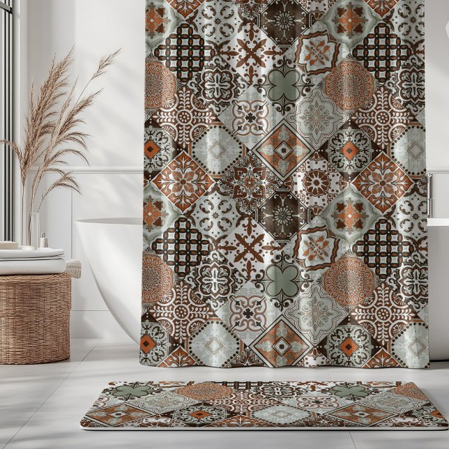 Rideaux De Douche Talavera Tles Vert Sage Orange Marron (Créateur téléchargé)