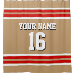 Rideaux De Douche Tan chameau avec Red White Stripes Sport Jersey